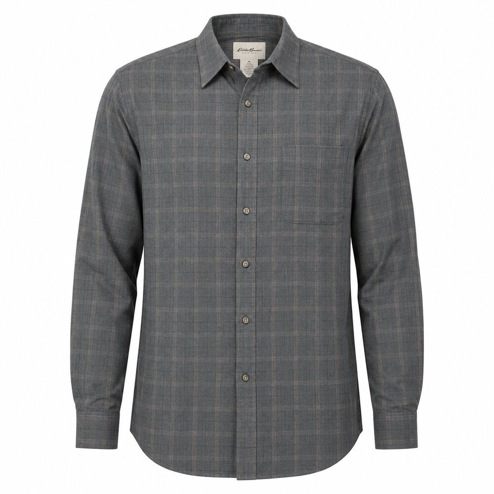 Eddie Bauer Mens XL Tall Gray Plaid Shirt Button Up Long Sleeve Cotton